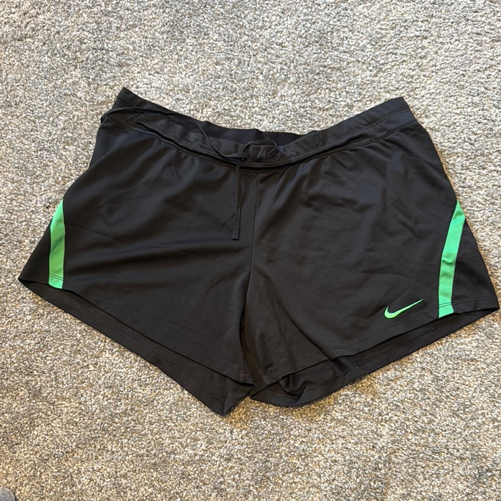 Nike Women's Black and Green Athletic Shorts